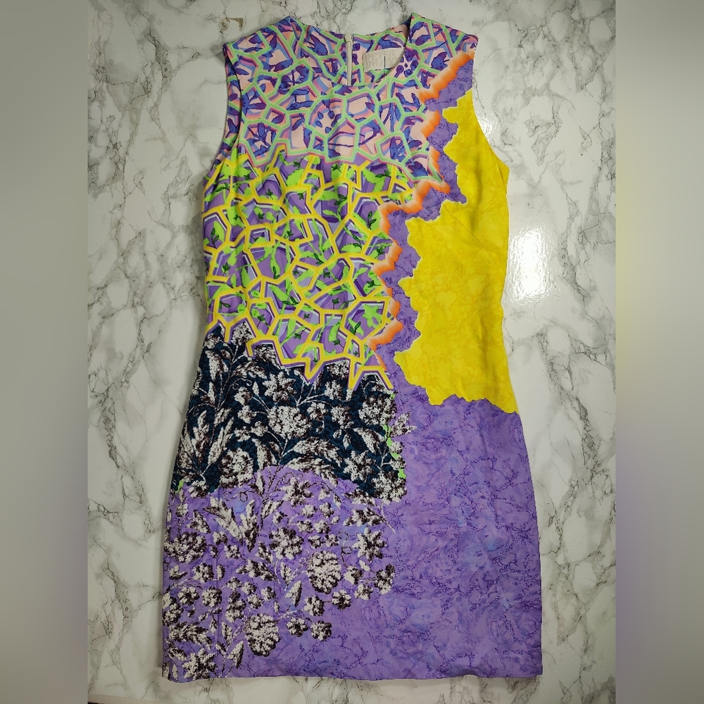 Peter Pilotto Yellow and Purple Abstract Dress Size 8
